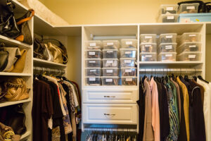 A meticulously organized walk-in closet 